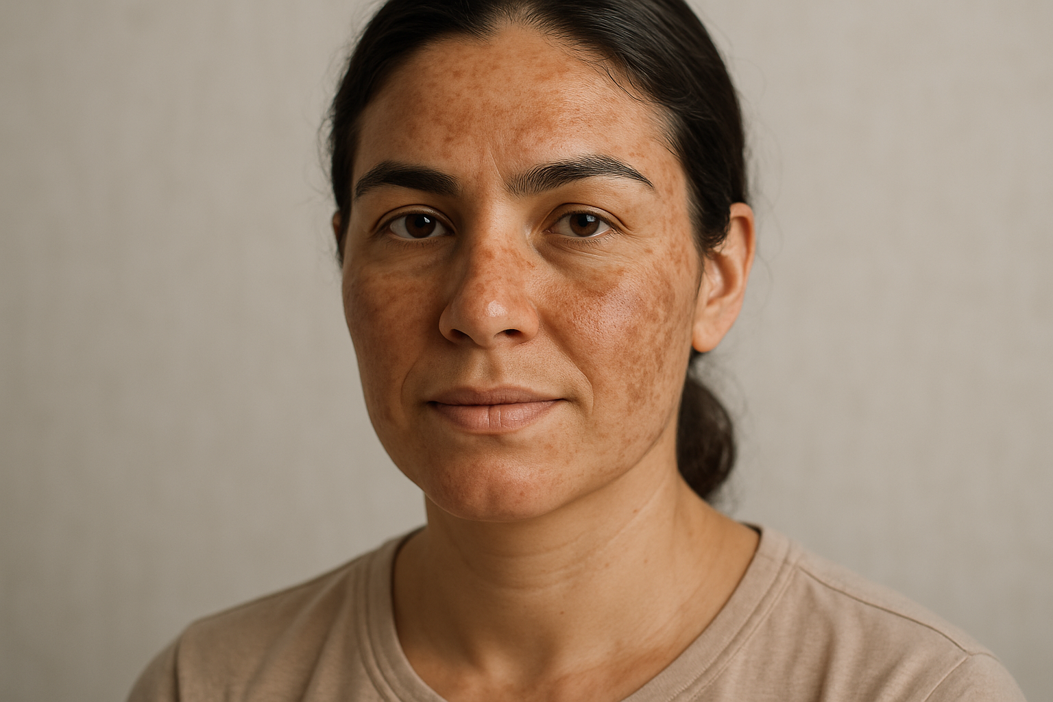 Una mujer con melasma mostrando una expresión serena y confiada